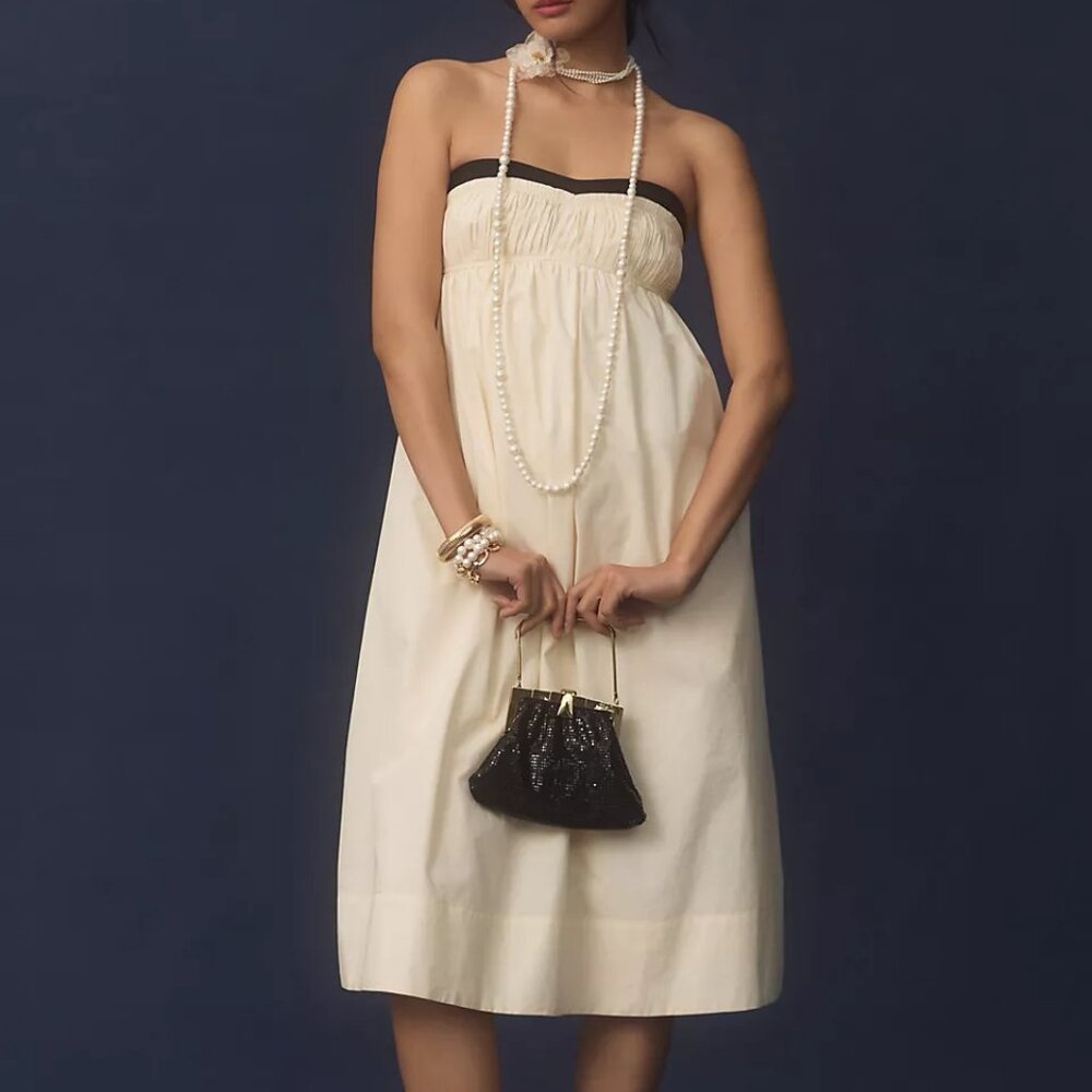 Maeve Strapless Cream and Black Dress NWT